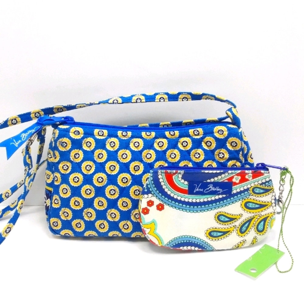 VERA BRADLEY 2008 Riviera Blue Cross Body Bag &  Marina Paisley ID Coin Purse…